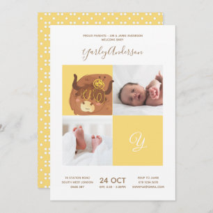 Invitation Yak Jaune ・ Alphabet Monogramme Baby shower mignon