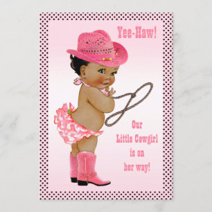Invitation Yee Haw ! Baby shower Ethnic Little Cowgirl