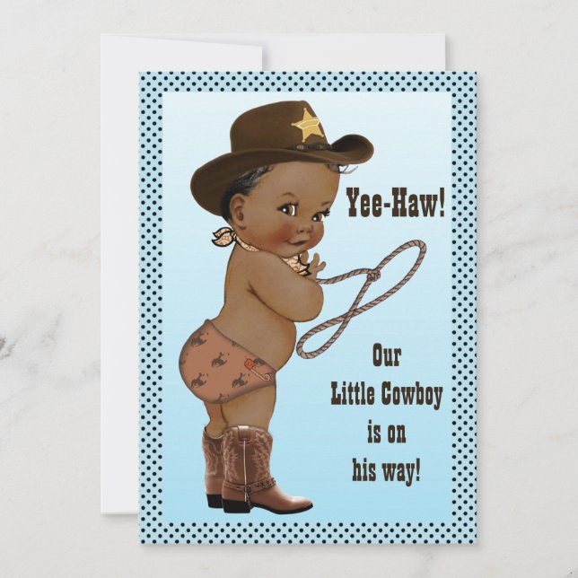 Invitation Yee Haw ! Baby shower Ethnique Little Cowboy (Devant)