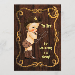 Invitation Yee Haw ! Baby shower rustique Blonde Cowboy