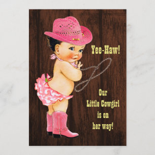 Invitation Yee-Haw ! Baby shower rustique Brunette Cowgirl