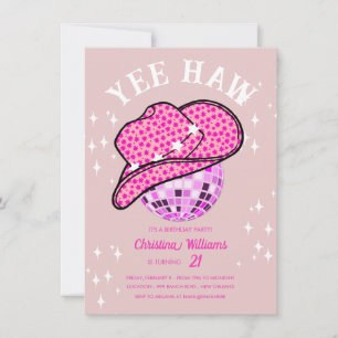 Invitation Yee Haw Blush Pink Disco Cowgirl Rodeo Anniversair