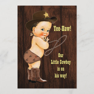 Invitation Yee Haw ! Brunette Cowboy Baby shower rustique