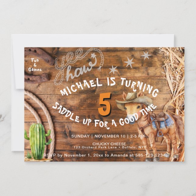 Invitation Yee Haw Cowboy Rodeo Saddup Anniversaire Invitatio (Devant)