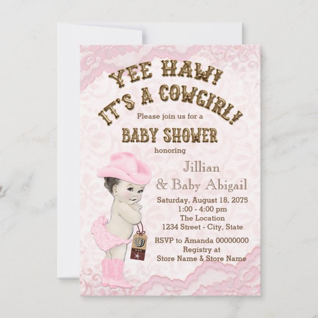 Invitation Yee Haw Cowgirl Baby shower (Devant)