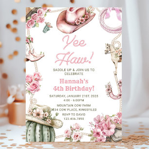Invitation Yee Haw ! Fête d'anniversaire de rodéo de cowgirl