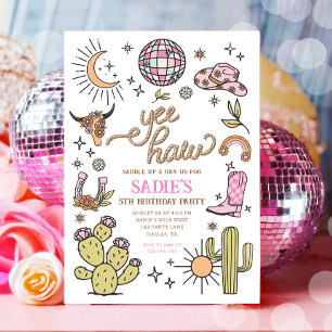 Invitation Yee Haw Girl Rodeo Retro Disco Cowgirl Anniversair