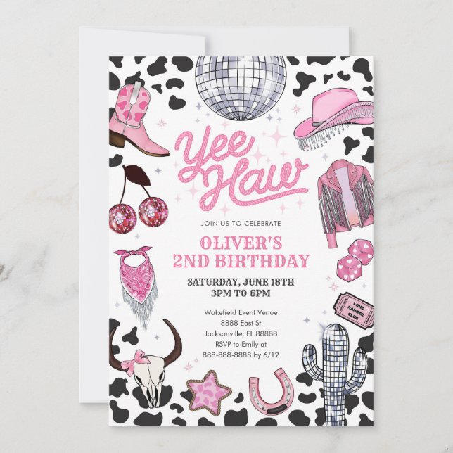 Invitation Yee Haw Girl Rodeo Retro Disco Cowgirl Birthday (Devant)