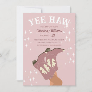 Invitation Yee Haw Moderne Blush Rose Occidental Cowboy Anniv
