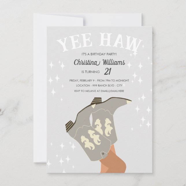 Invitation Yee Haw Moderne Grey Occidental Cowboy Anniversair (Devant)