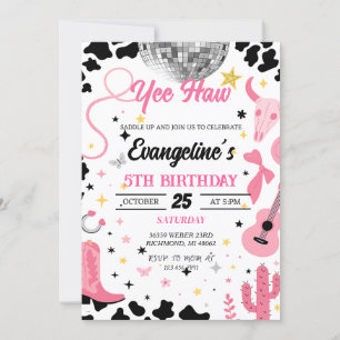 Invitation Yee Haw Pink Space Cowgirl Disco Rodéo Anniversair