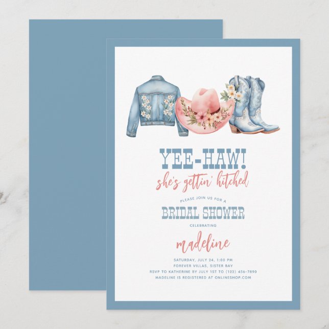 Invitation Yee-Haw She's Gettin Hitched Bridal (Devant / Derrière)