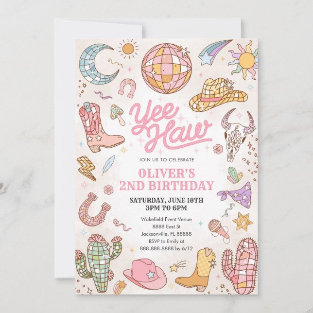 Invitation Yee Haw Western Rodeo Cowgirl 2nd Birthday (Devant)