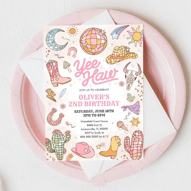 Invitation Yee Haw Western Rodeo Cowgirl 2nd Birthday (Créateur téléchargé)