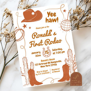 Invitation Yeehaw Disco Cowboy Premier Rodéo Anniversaire Gar