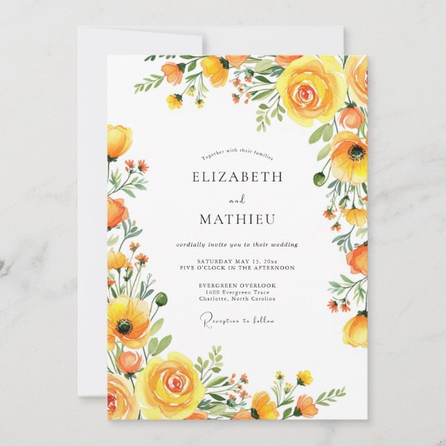 Invitation Yellow Bloom Romance Wedding (Devant)