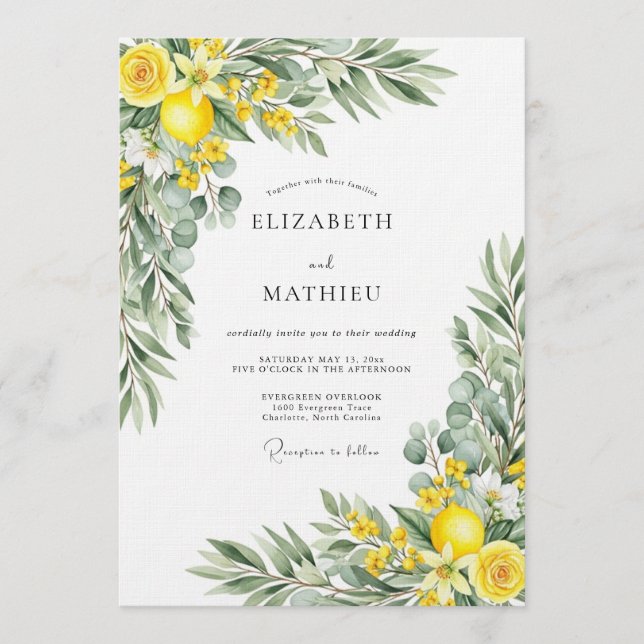 Invitation Yellow Blooming Botanical Wedding (Devant)