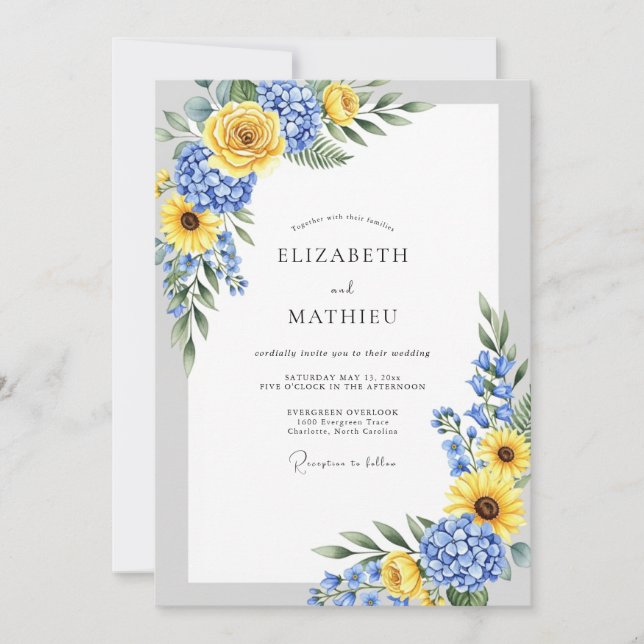 Invitation Yellow Blue Spirited Country Wedding (Devant)