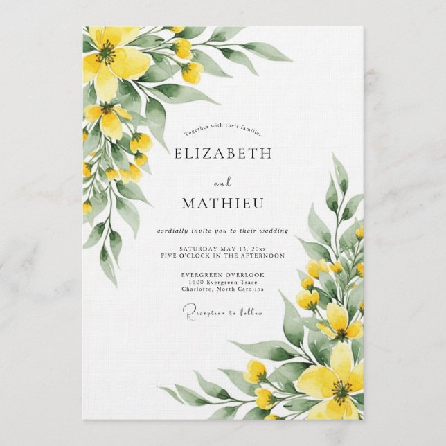 Invitation Yellow Botanical Meadow Wedding (Devant)
