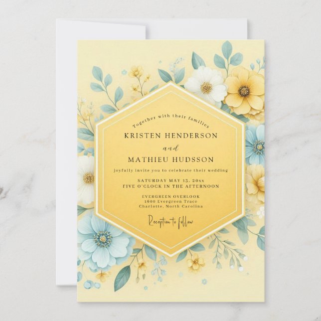 Invitation Yellow Botanical Whimsy Wedding (Devant)