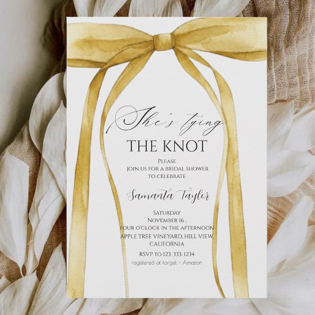 Invitation Yellow Bow She's Tying the Knot Bridal Shower (Créateur téléchargé)