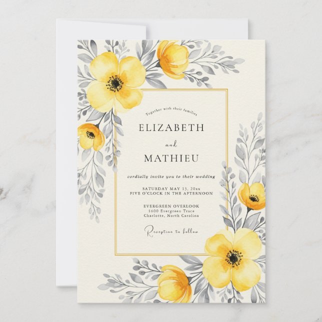 Invitation Yellow Charcoal Ethereal Summer Wedding (Devant)