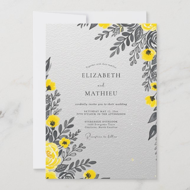 Invitation Yellow Charcoal Polished Botanical Wedding (Devant)