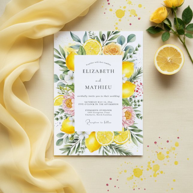 Invitation Yellow Citrus Blossom Romance Wedding (Créateur téléchargé)