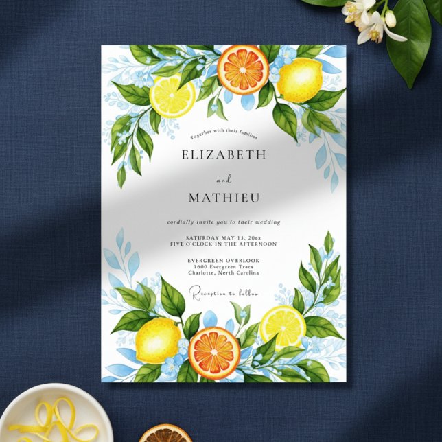 Invitation Yellow Citrus Botanical Romance Wedding (Créateur téléchargé)