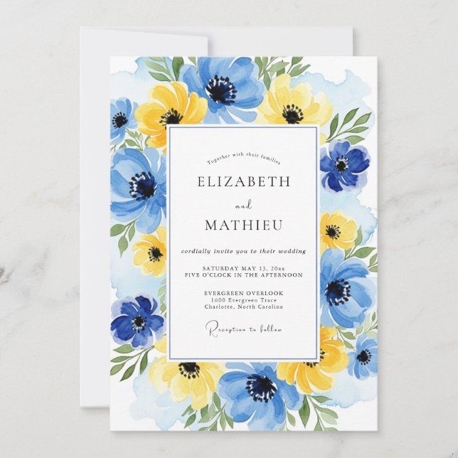 Invitation Yellow Cobalt Ebullient Spring Wedding (Devant)