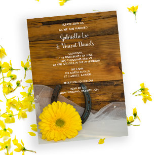 Invitation Yellow Daisy et Horseshoe Pays Mariage occidental