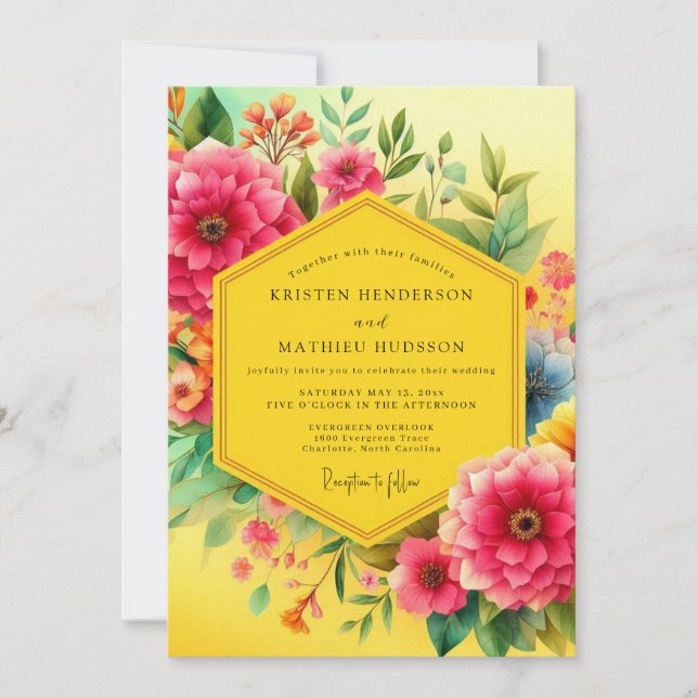 Invitation Yellow Floral Bloom Opulence Wedding (Devant)
