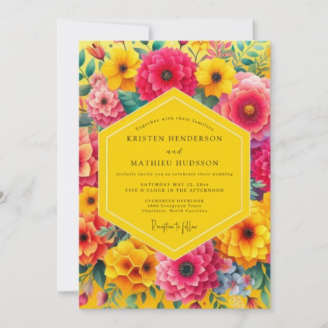 Invitation Yellow Floral Bloom Romance Wedding (Devant)