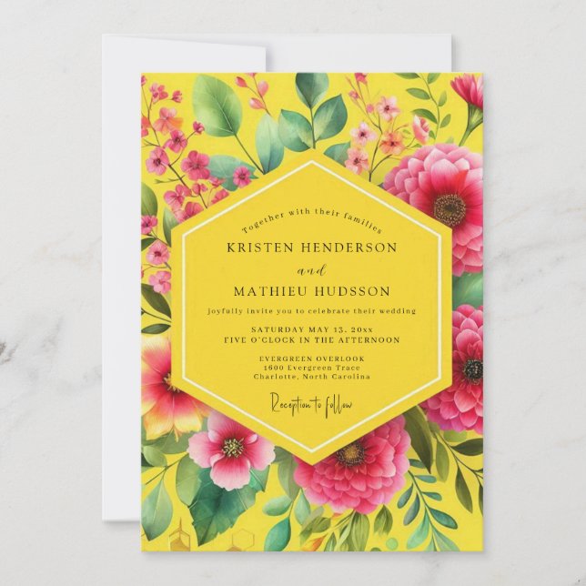 Invitation Yellow Floral Blossom Romance Wedding (Devant)