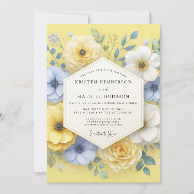 Invitation Yellow Floral Blossom Wedding (Devant)