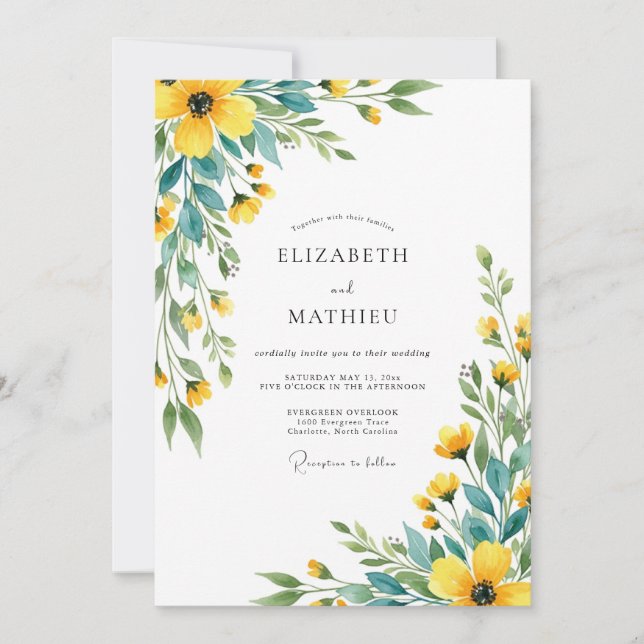 Invitation Yellow Fresh Wildflower Wedding (Devant)