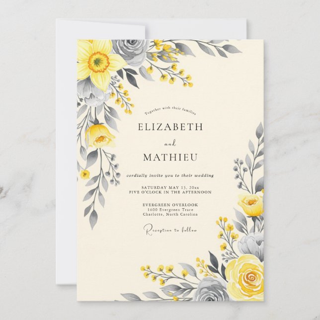 Invitation Yellow Graceful Botanical Wedding (Devant)