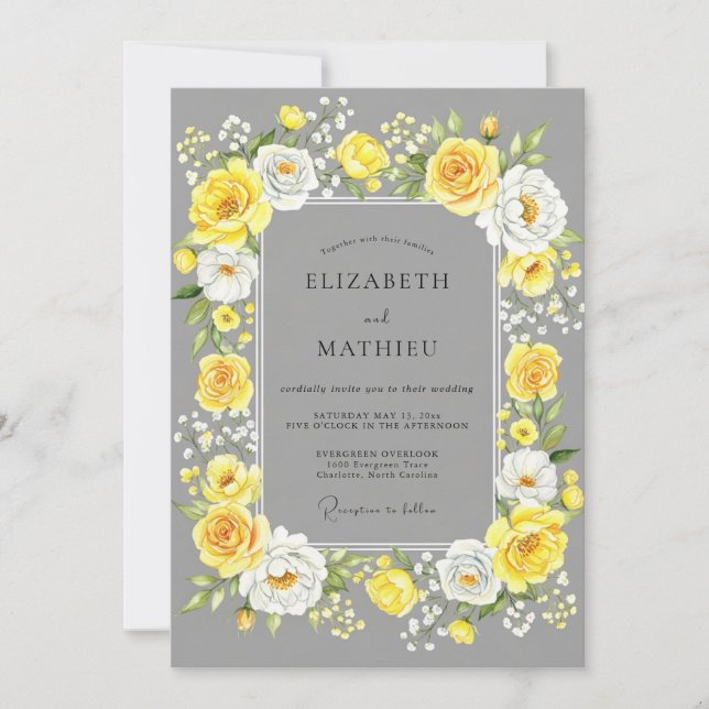 Invitation Yellow Gray Cheerful Summer Wedding (Devant)