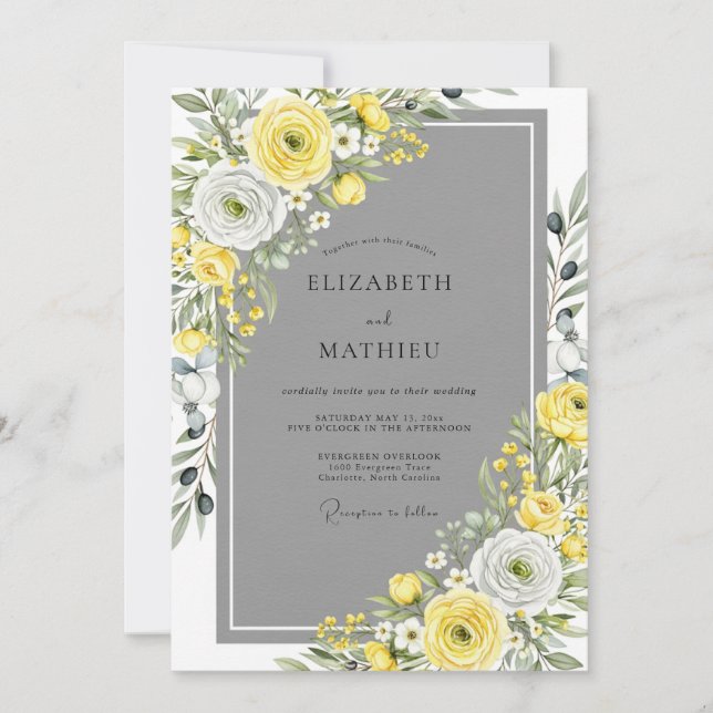 Invitation Yellow Gray Stylish Spring Wedding (Devant)