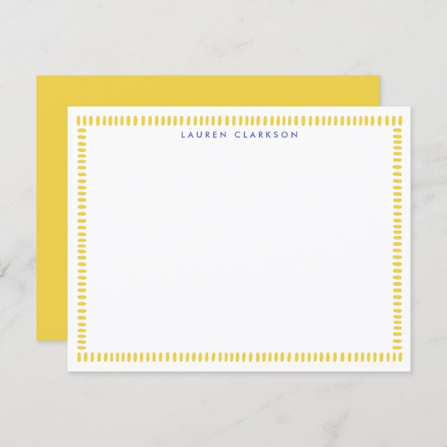 Invitation Yellow Hand Painted Striped Frame Note Card (Devant / Derrière)
