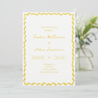 Invitation Yellow Hand Written Pinstripes Whimsical Wedding