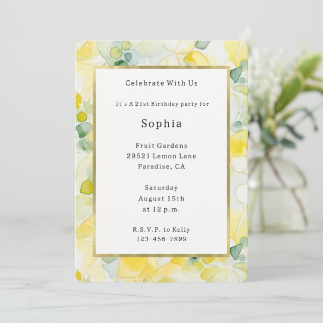 Invitation Yellow Lemon Abstract  Birthday   (Debout devant)