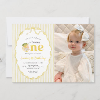 Invitation Yellow Lemon Citrus 1st Birthday Photo
