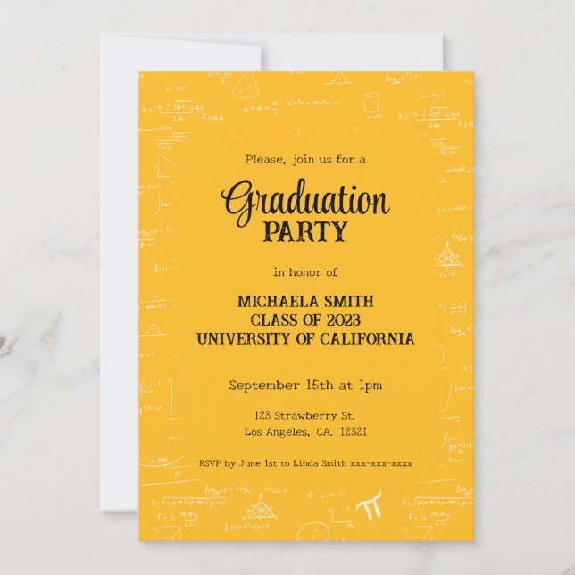 Invitation Yellow Math Hand-Lettering Photo Graduation (Devant)