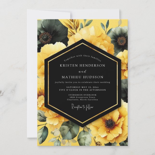 Invitation Yellow Noir Moody Wedding (Devant)