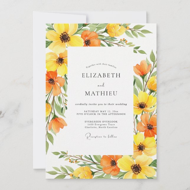 Invitation Yellow Orange Bloom Spring Wedding (Devant)