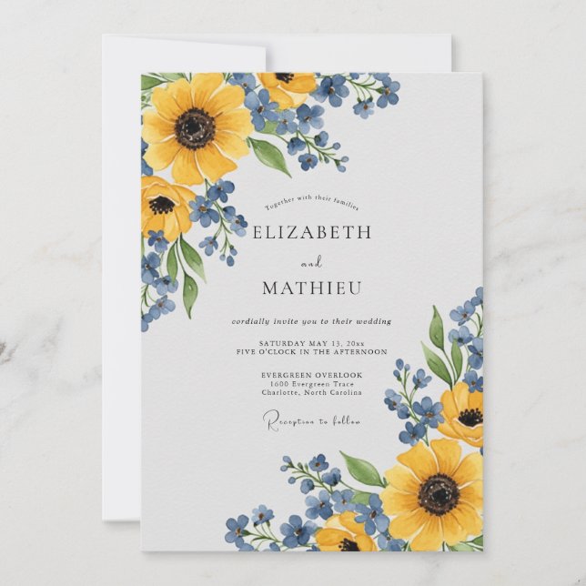 Invitation Yellow Pastoral Botanical Wedding (Devant)