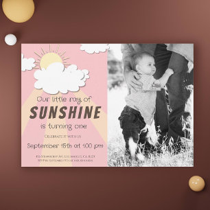Invitation Yellow Pink Little Sunshine 1er anniversaire