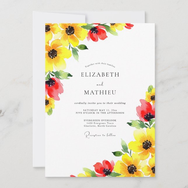 Invitation Yellow Red Sunkissed Summer Wedding (Devant)