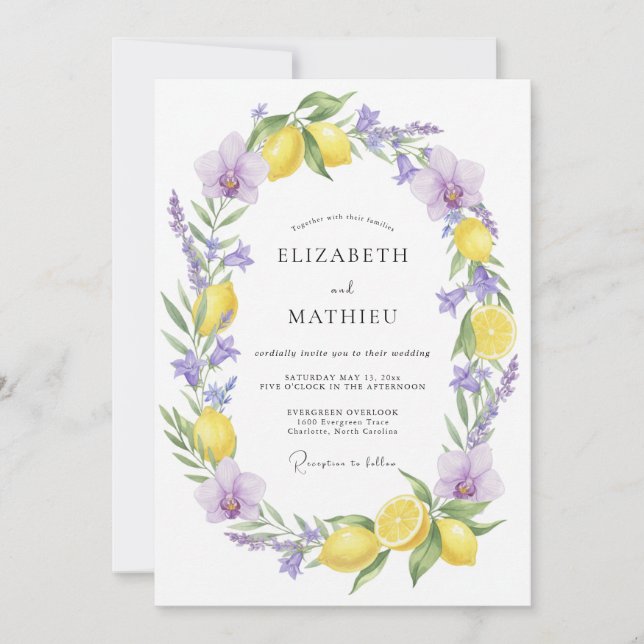 Invitation Yellow Refreshing Mediterranean Wedding (Devant)